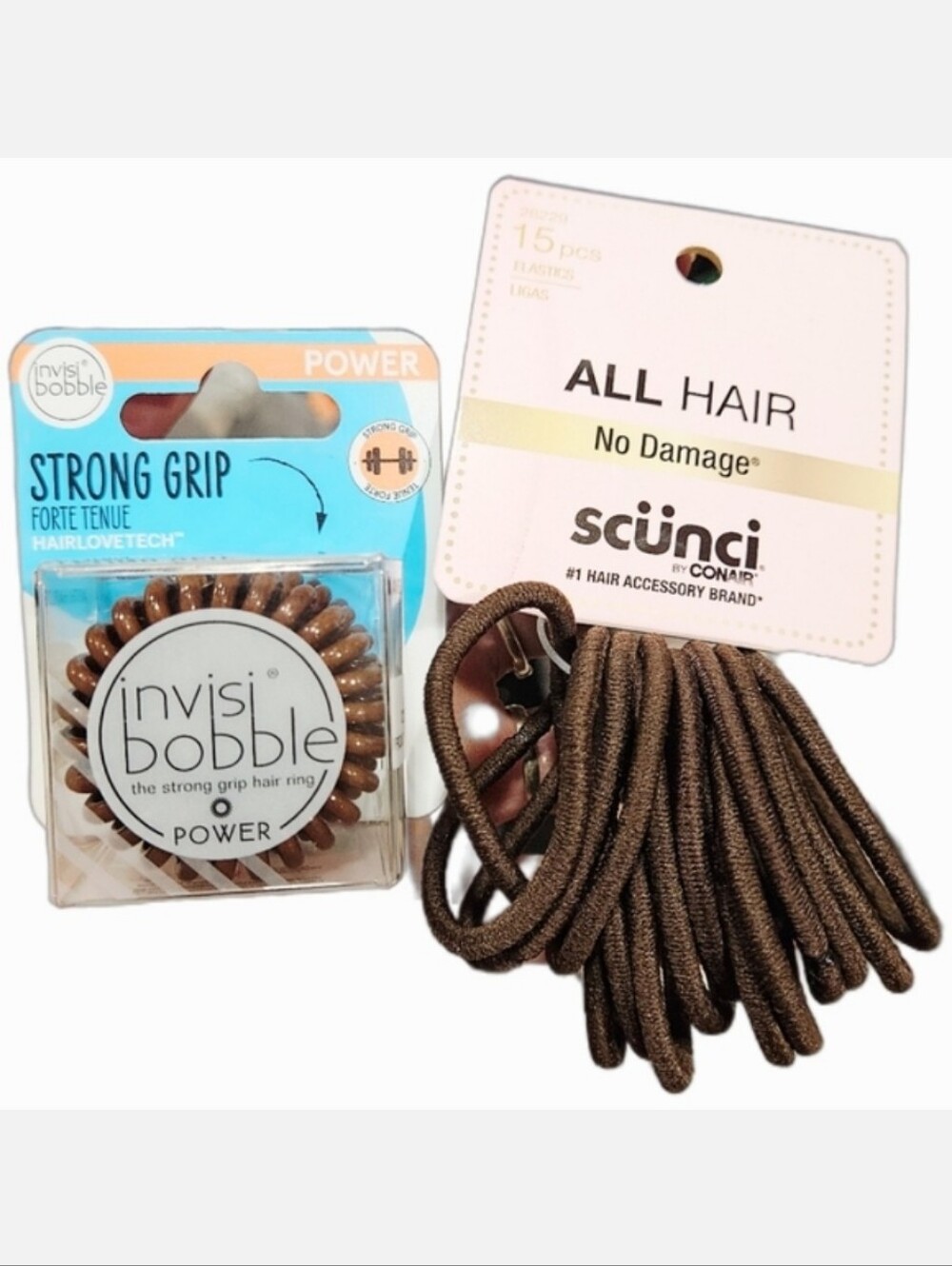 NWT 》2×《 BROWN HAIR BANDS/RINGS BUNDLE: INVISIBOBBLE + SCÜNCI!